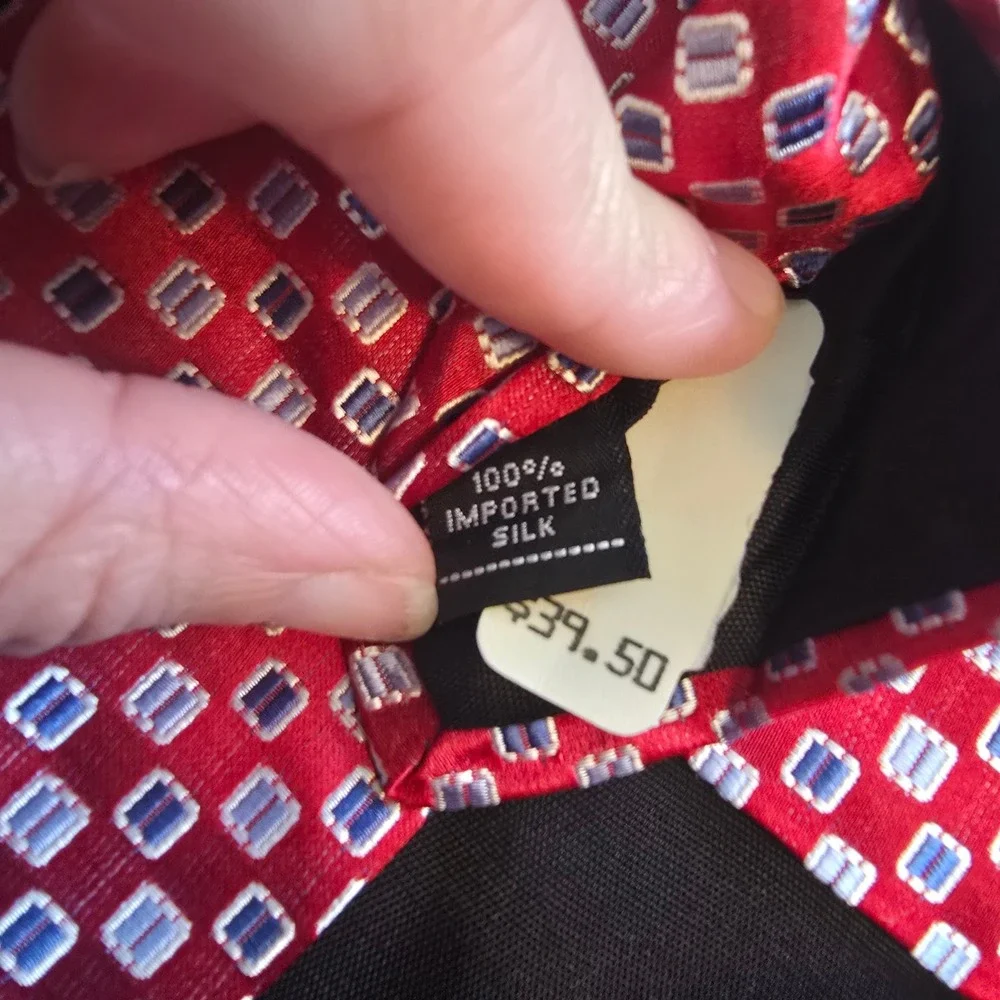 Jones New York Mens Red‎ Geometric Square Silk Necktie Formal Business Tie